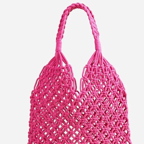 🩷 J.Crew Cadiz Hand-Knotted Rope Tote Bag NWT in Fuchsia - Picture 1 of 5
